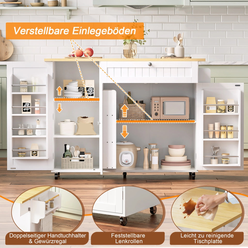 CARRELLO CUCINA Piano pieghevole 120 x 70 x 92 cm MDF Naturale/Bianco