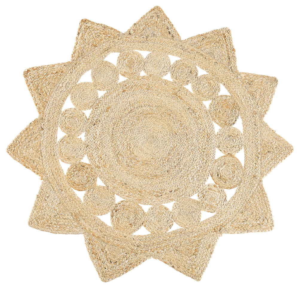 Tappeto tappetino Iuta Beige Rotondo Soggiorno di Campagna ø 120 cm