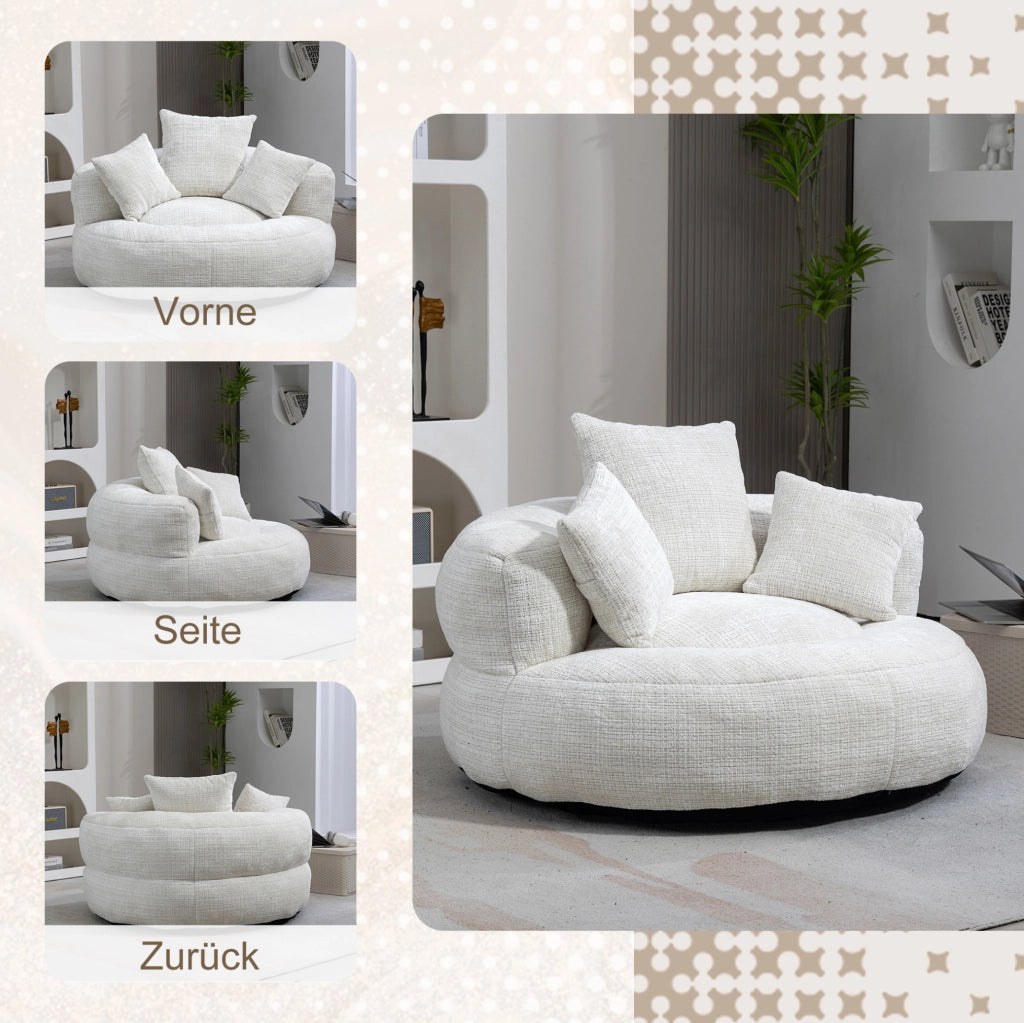 Sitzsack poltrona lazy in ciniglia beige 108x108x52 cm con schienale alto e braccioli