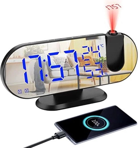 Radio da Sveglia con Proiezione - Sveglia Digitale - Orologio Digitale - Nero