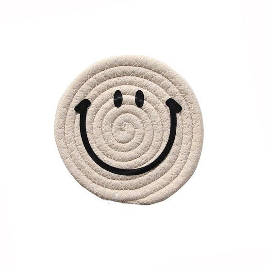 Due supporti per bicchiere in ceramica rotonda per sotto bicchiere a due pezzi con cavo per sotto bicchiere manuale con filo di cotone naturale beige 18 cm