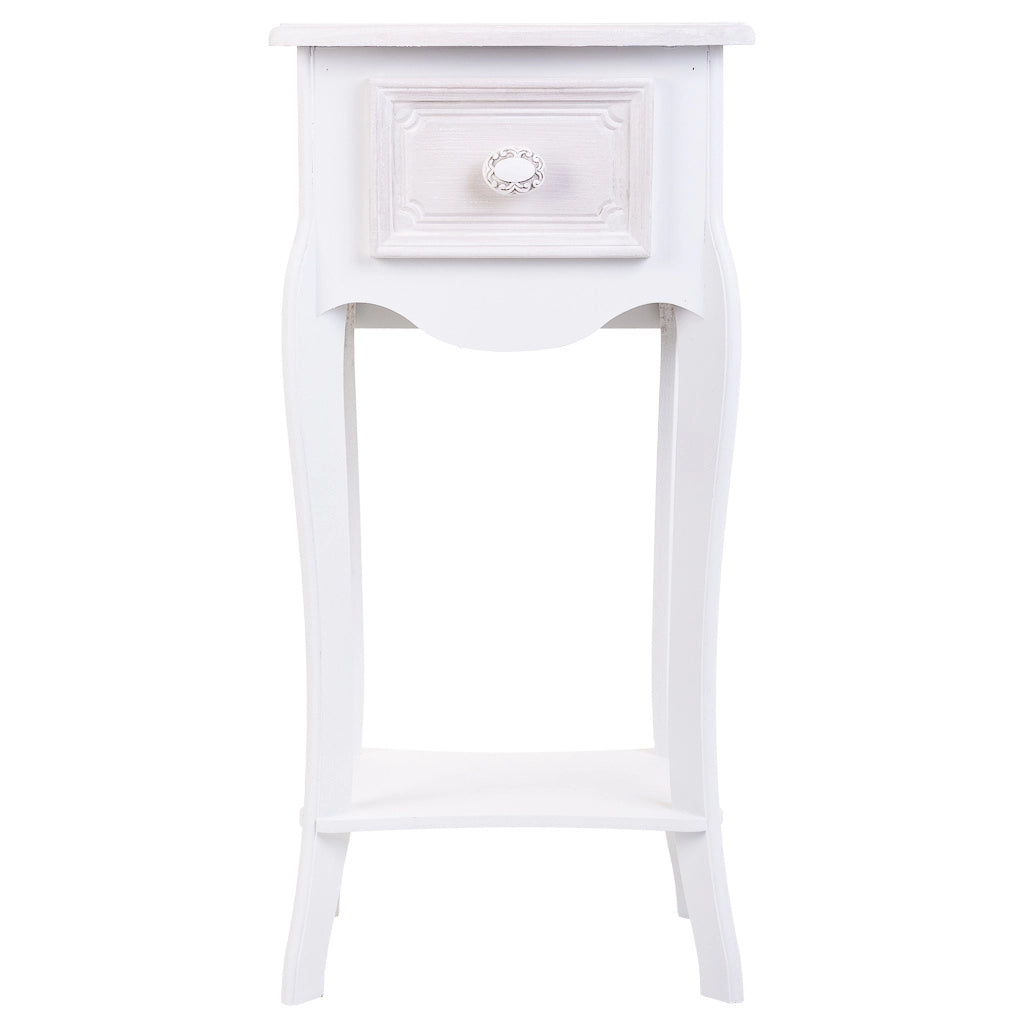 Tavolo in legno con 1 cassetto e 1 ripiano bianco 34x28x71