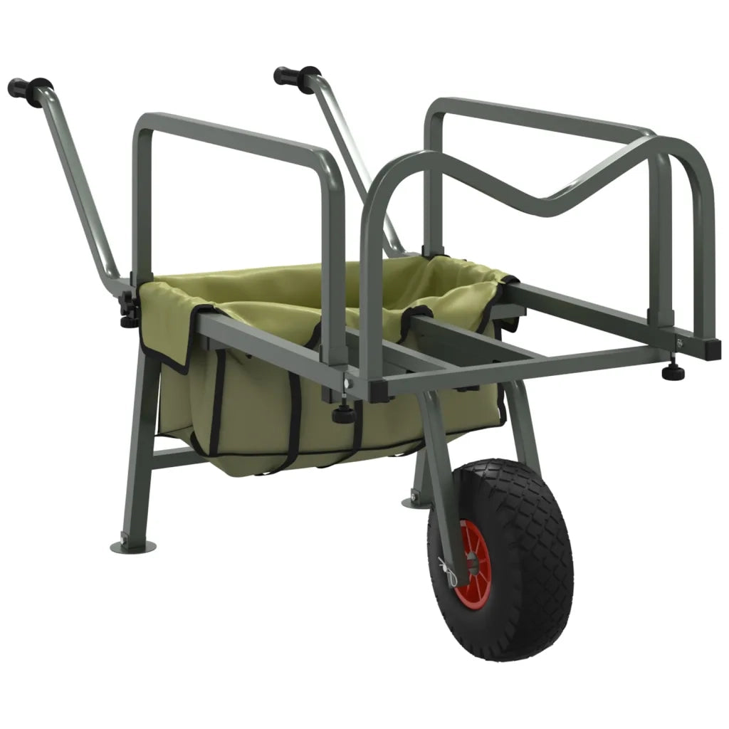 Carrello da Pesca Verde con Ruota Acciaio Verniciato a Polvere