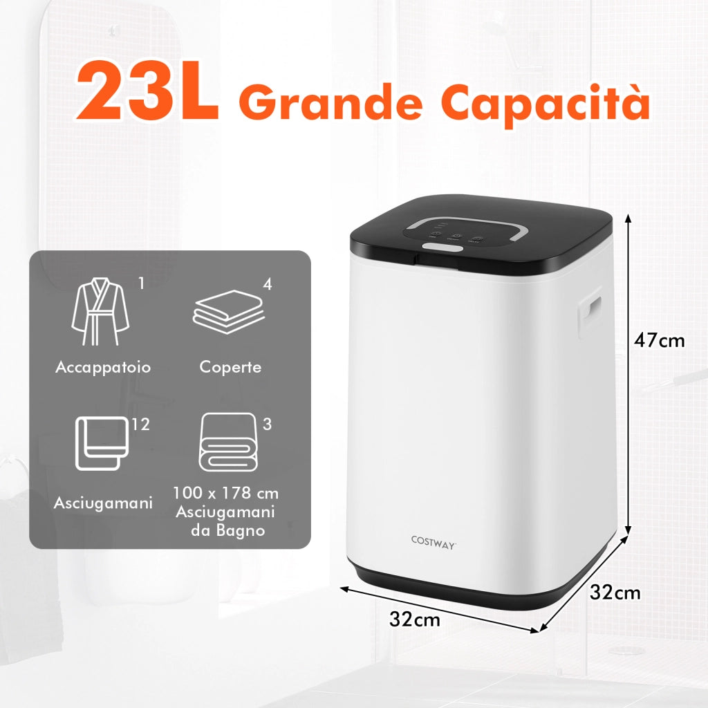 Scaldasalviette secchio 23l luce timer 24h riscaldamento 20/40/60min-Scaldasalviette spegnimento auto 3 asciugamani Bianco
