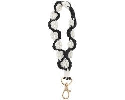 Maniglia a Macramé in Stile Bohemien con Perle e Catena di Ferro - Fatto a Mano con Filo di Cotone - Maniglia per Chiavi