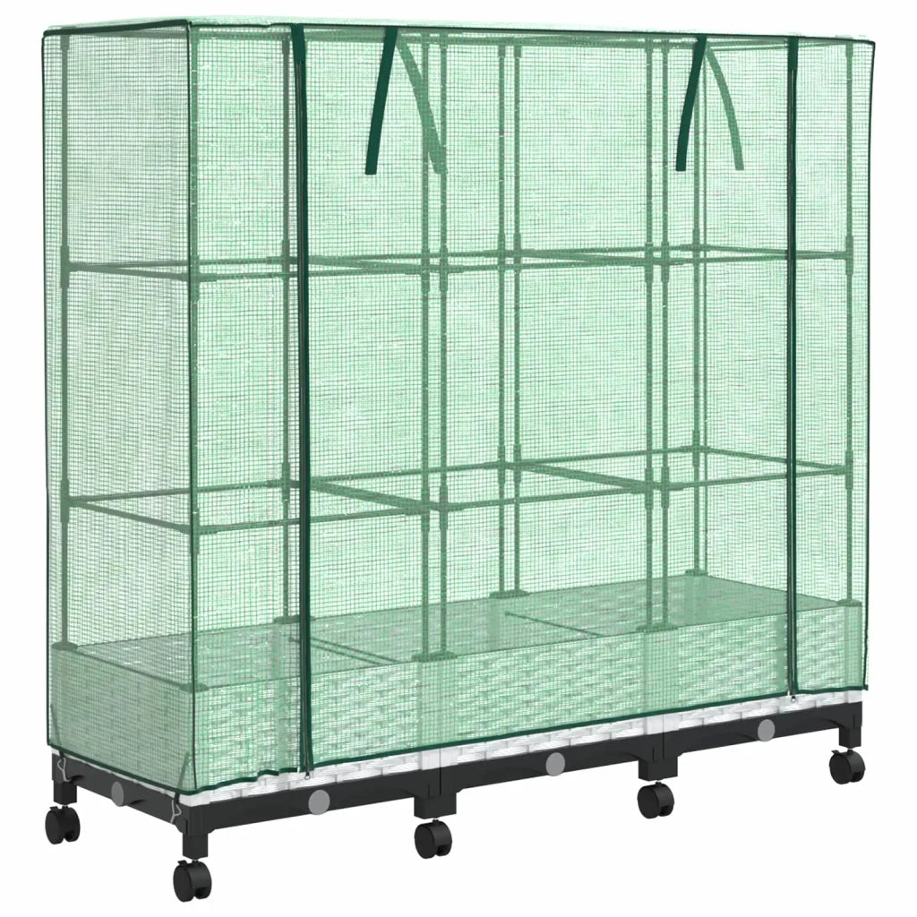 Vaso da Giardino con Copertura per Serra e Ruote 3 pz Bianco PP 3423065