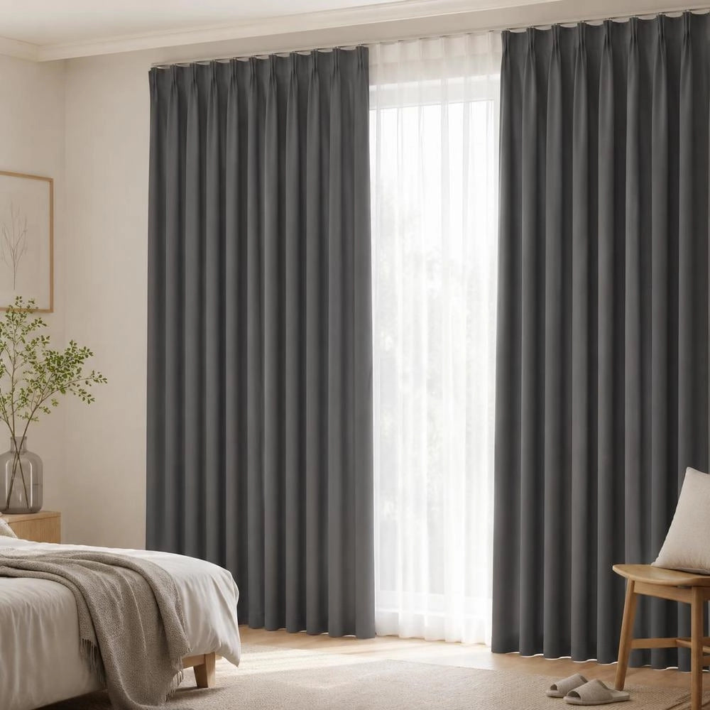 Blackout Curtain With Hooks, Grey, 290 X 245 Cm