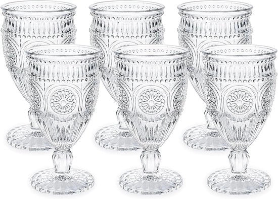 Set di bicchieri da vino da 6 pezzi - 300 ml - 10 oz - con disegno a rilievo romantico