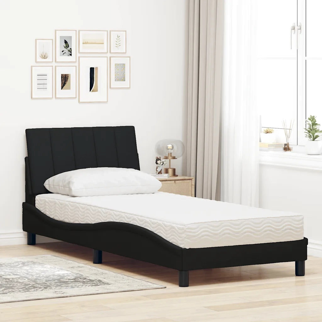 Letto con Materasso Hanko Nero 90x200 cm in Tessuto 3310505
