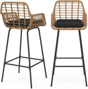 Set di 2 sgabelli da bar SUMMER con braccioli effetto rattan beige e gambe in metallo nero