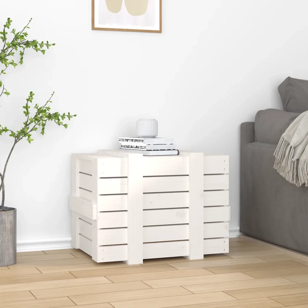 Contenitore Portaoggetti Bianco 58x40,5x42 cm Massello di Pino 824994