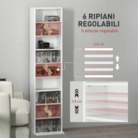 Libreria Scaffale Porta CD 33x24x140 cm con 6 Ripiani Regolabili Capacità di 260 CD/120 DVD Bianco