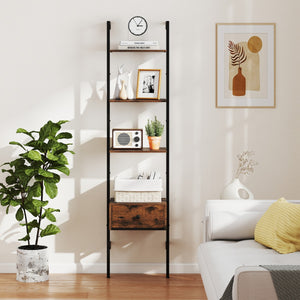 Libreria a scala a 5 ripiani con cassetto-Scaffale da parete alto 177,5 cm con struttura in metallo Marrone