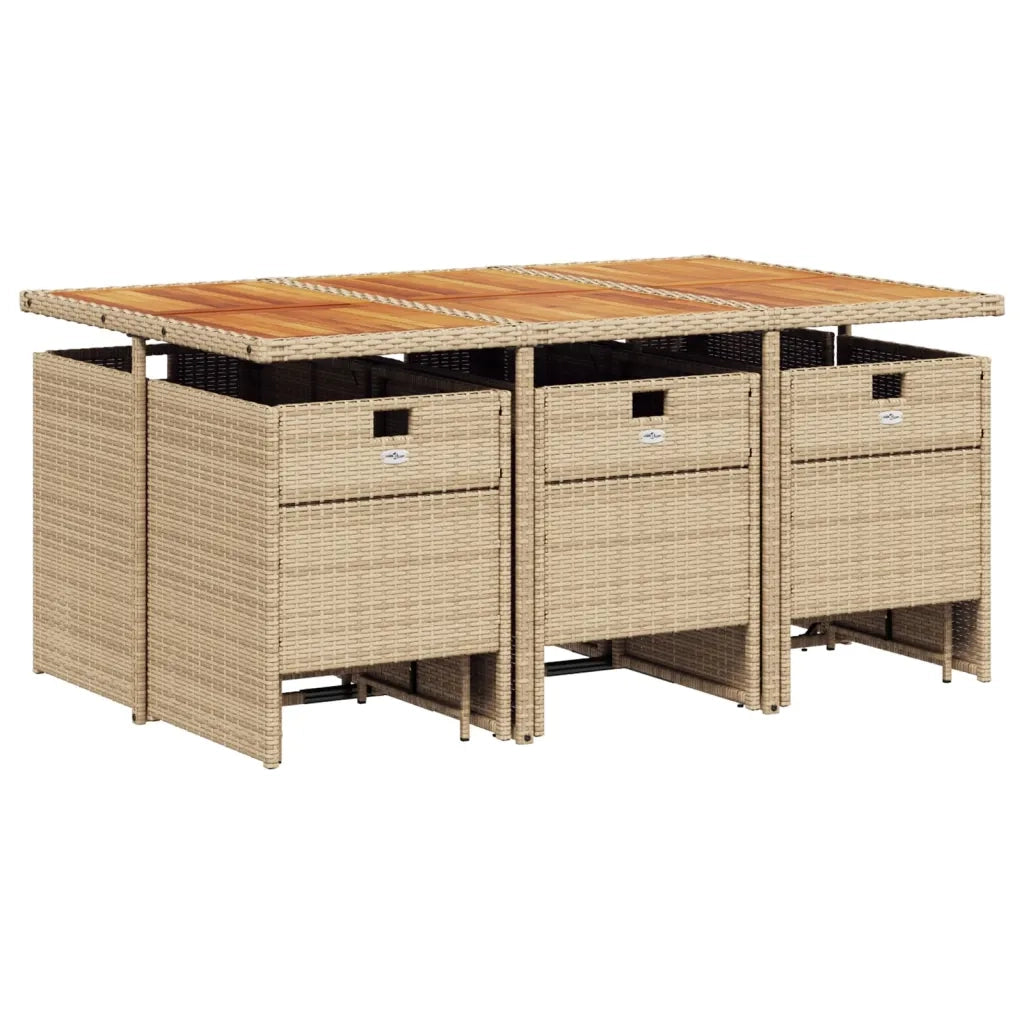 Set da Pranzo da Giardino 11 pz con Cuscini Beige in Polyrattan