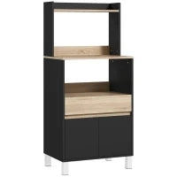 Mobile porta microonde, con armadio, cassetto e mensola superiore, 60 x 40 x 131 cm Quercia e nero
