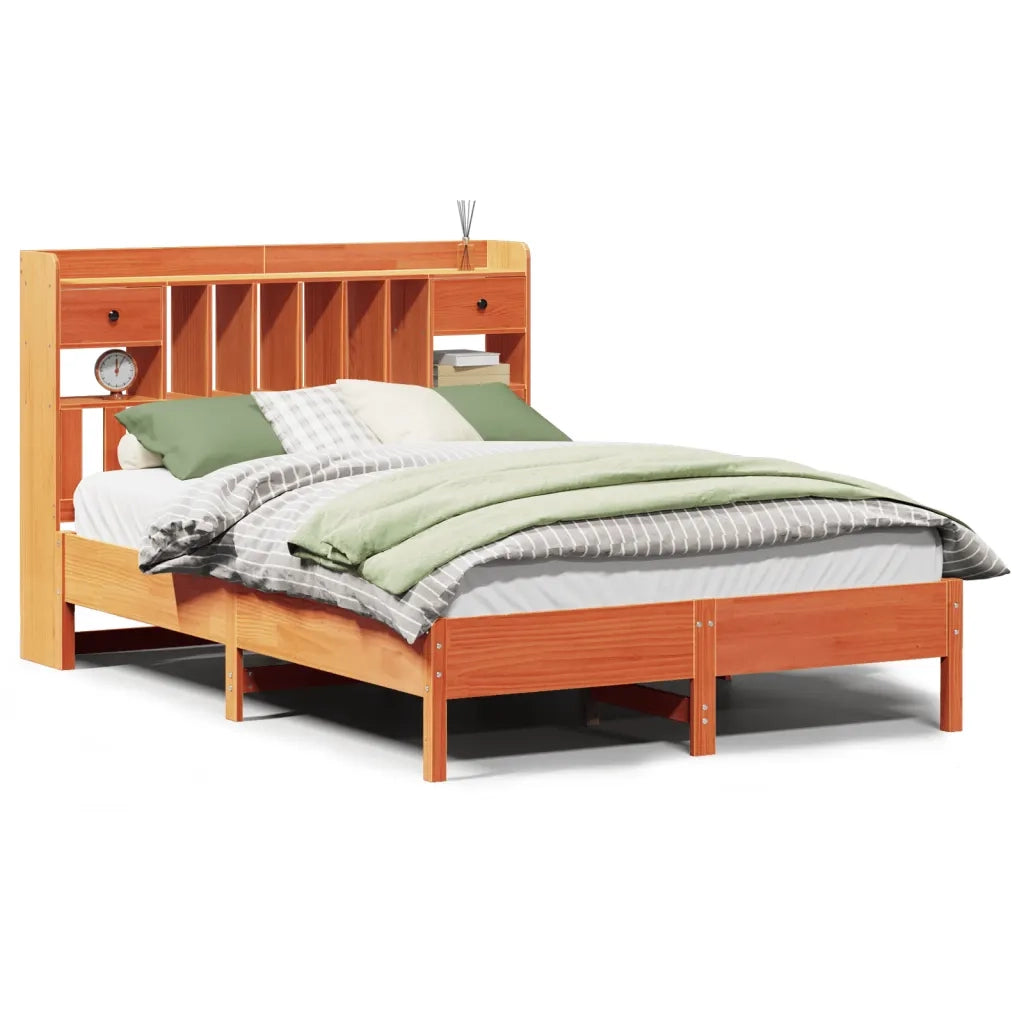 vidaXL Letto Libreria senza Materasso Marrone Cera 140x200 cm in Pino