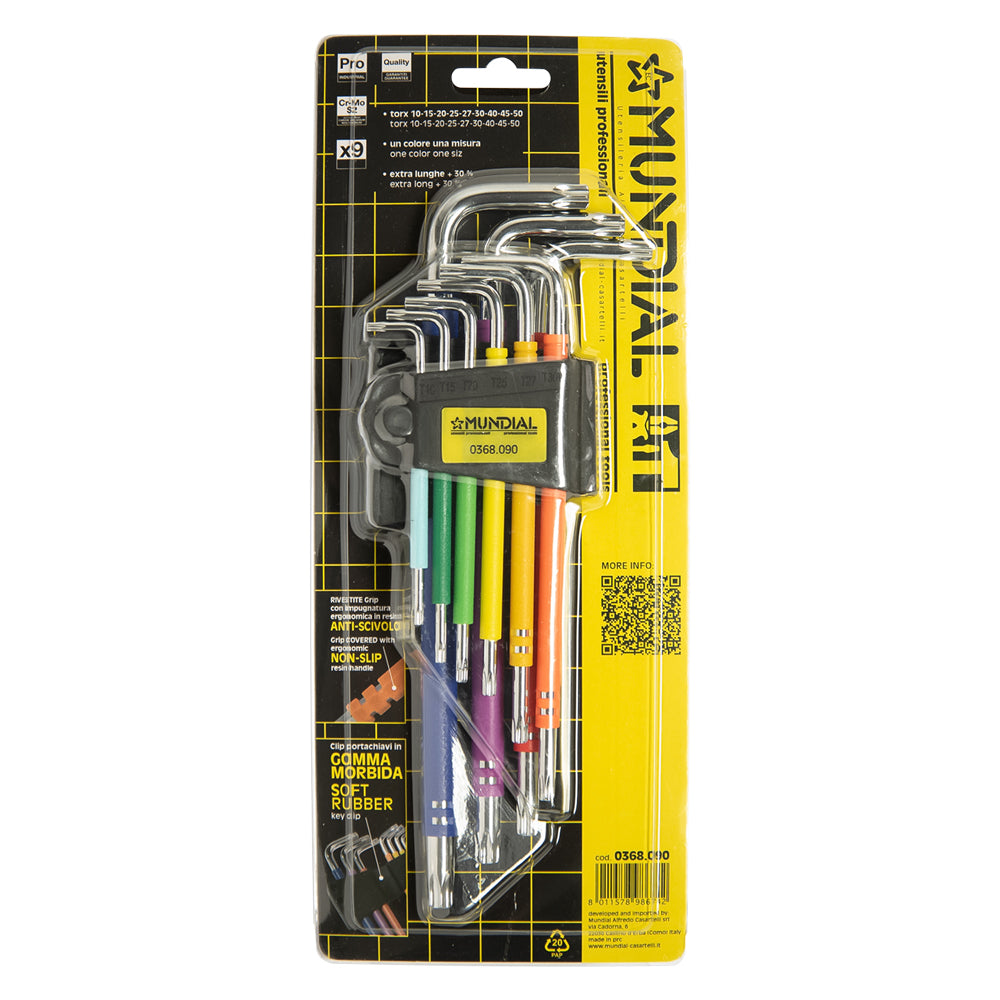 CHIAVI TORX PLASTIFICATE EXTRA LUNGHE IN SERIE (T10-T50) 9 pezzi  - MUNDIAL