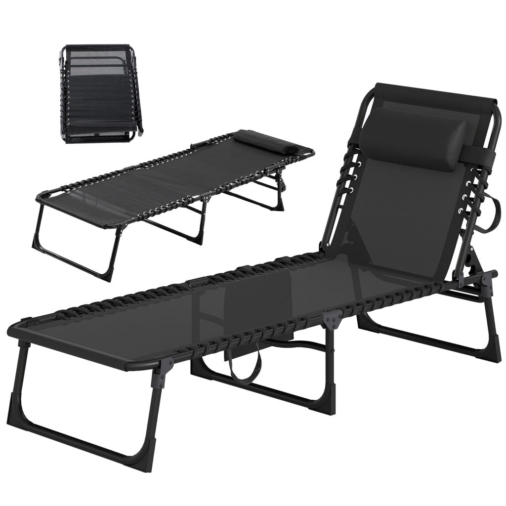 Tumbona Pieghevole con Braccioli ¨C zephmum ¨C Nero Acciaio 189x58x30 cm