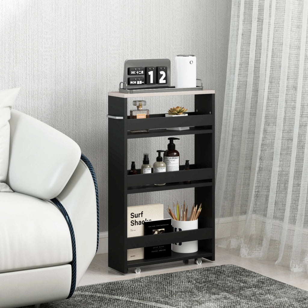 Carrello Portautensili da Cucina a 3 Ripiani ¨C zephmum ¨C Nero 48x15x80 cm