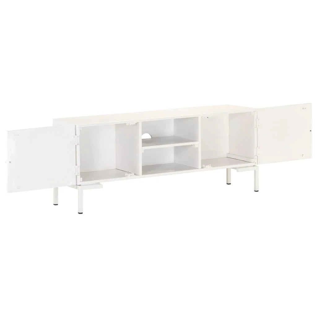 Mobile TV multimediale mensola TV credenza TV sala da pranzo soggiorno camera da letto 115 x 30 x 46 cm legno massello di mango bianco 02_0025793