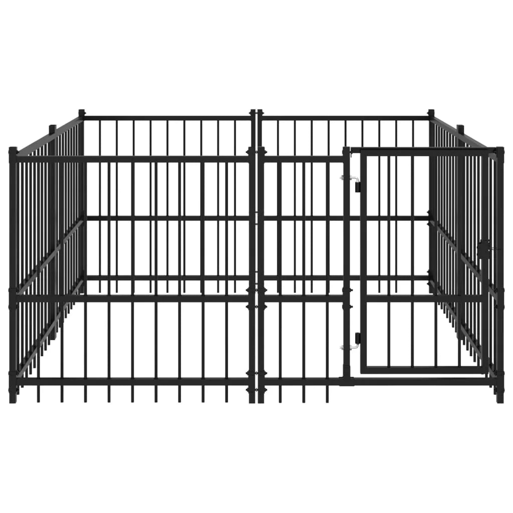 Gabbia per cuccia recinto per animali da esterno per cani in acciaio 3,75 m² nero 02_0041832