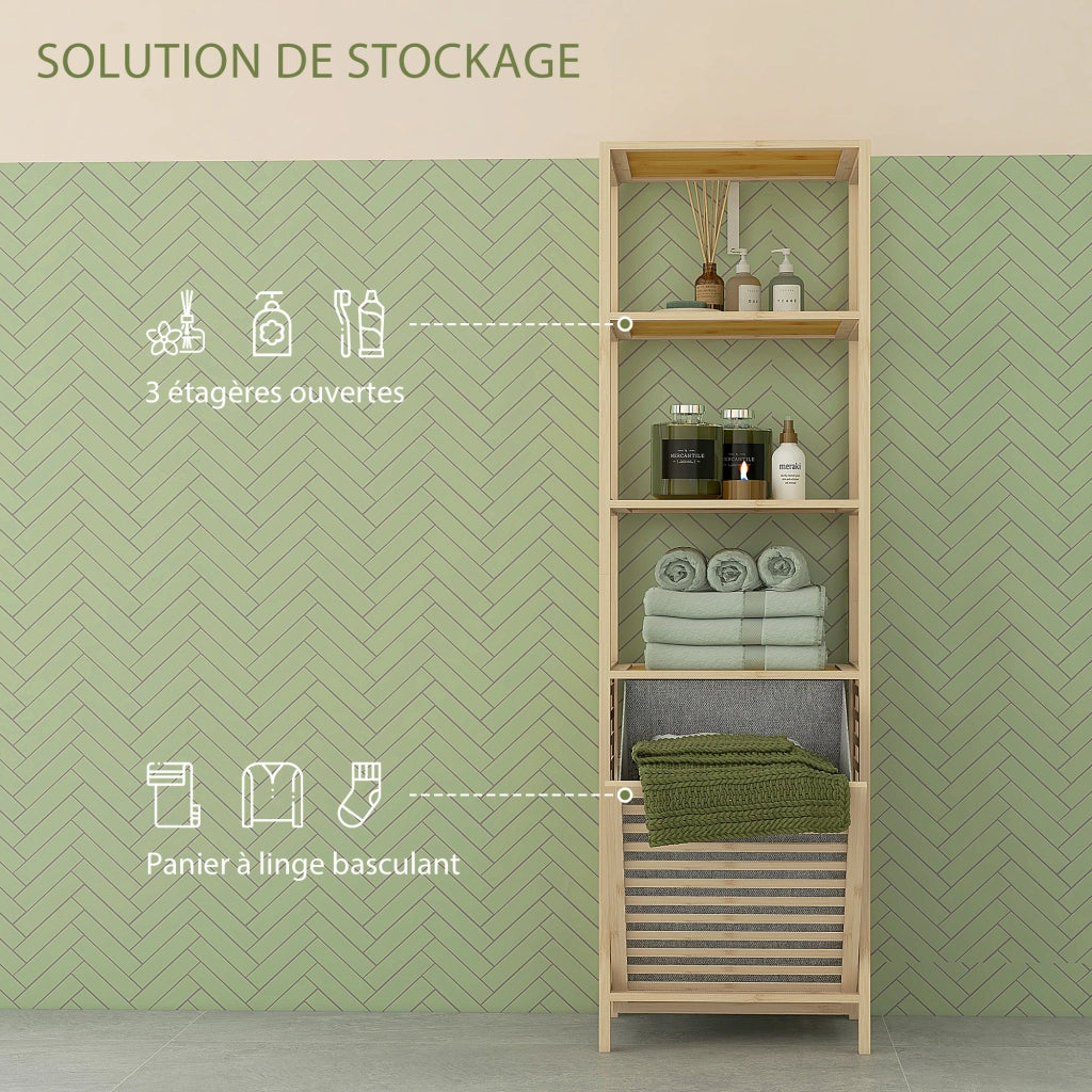 Mobile da bagno in bamb¨´ con 3 ripiani e cesto ¨C zephmum ¨C 44x33x160 cm