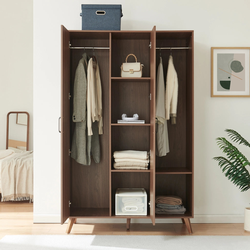 Armadio Guardaroba Norg con 2 Ante e 5 Scomparti 191x120x52 cm - Effetto Noce [en.casa]