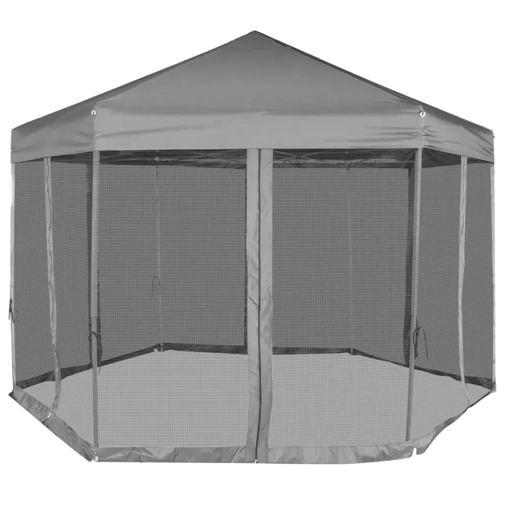 Gazebo | Pergolato Esagonale Pop-Up con 6 Pareti Grigio 3,6x3,1 m