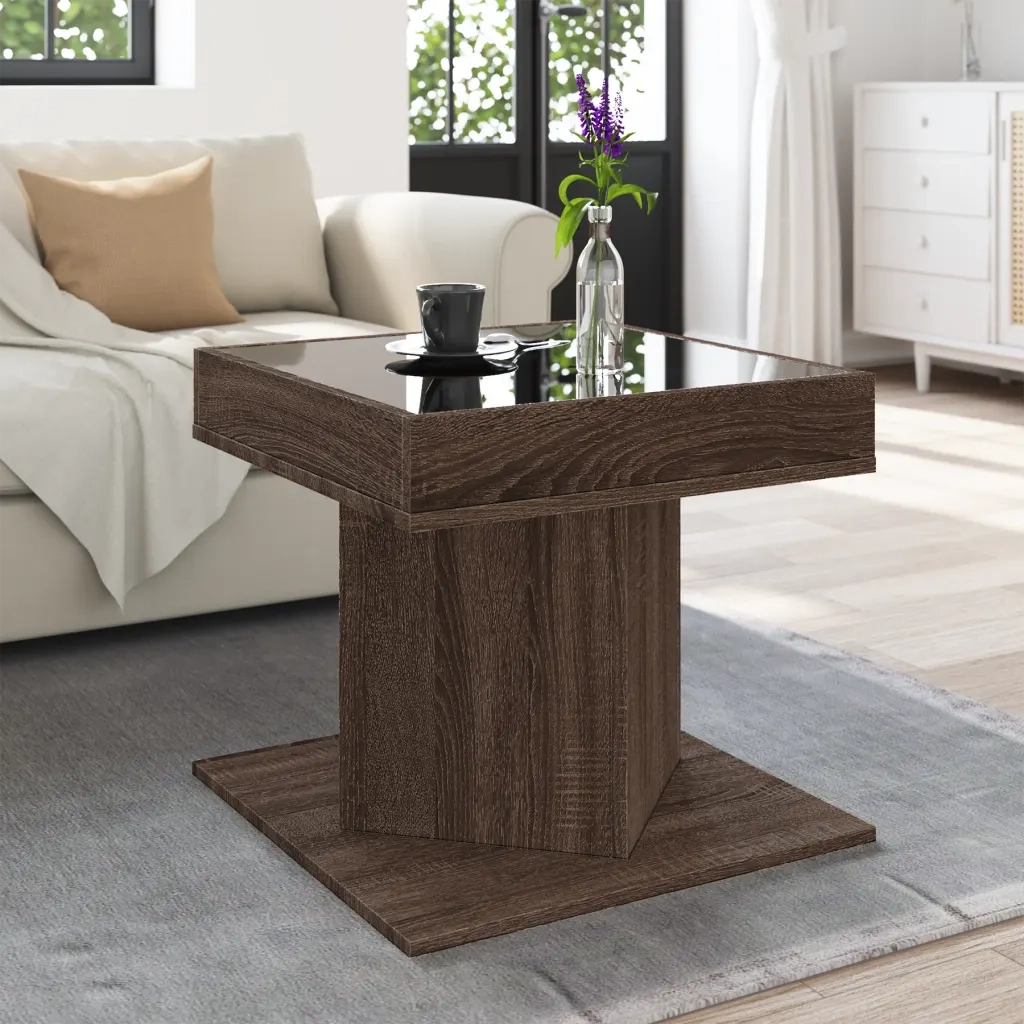 Tavolino Salotto con LED Rovere Marrone 50x50x45 cm Multistrato