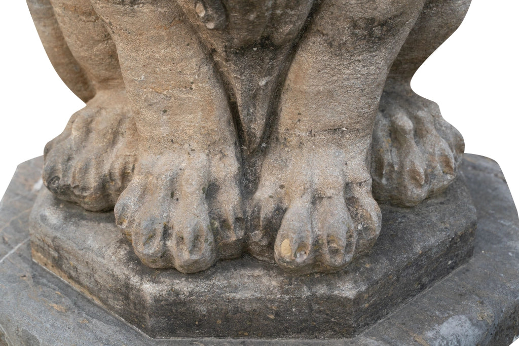 Biscottini Vecchia statua raffigurante una coppia di leoni in pietra Molto solida robusta