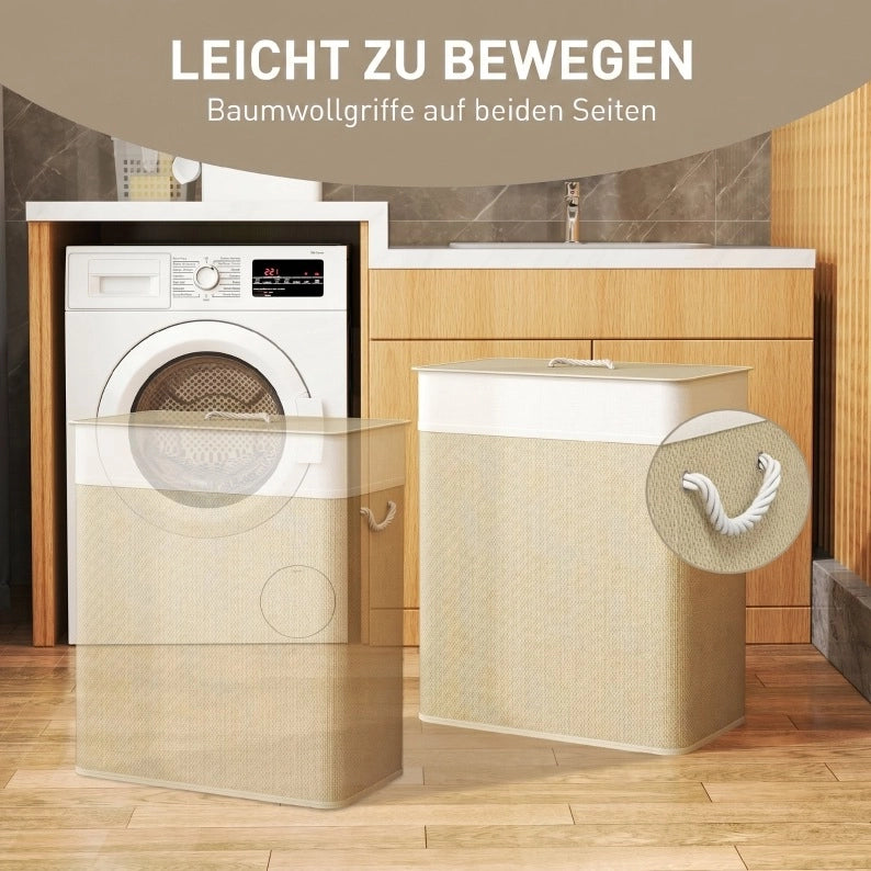 CESTO PORTABIANCHERIA 100 L in Bambù Bianco con Coperchio