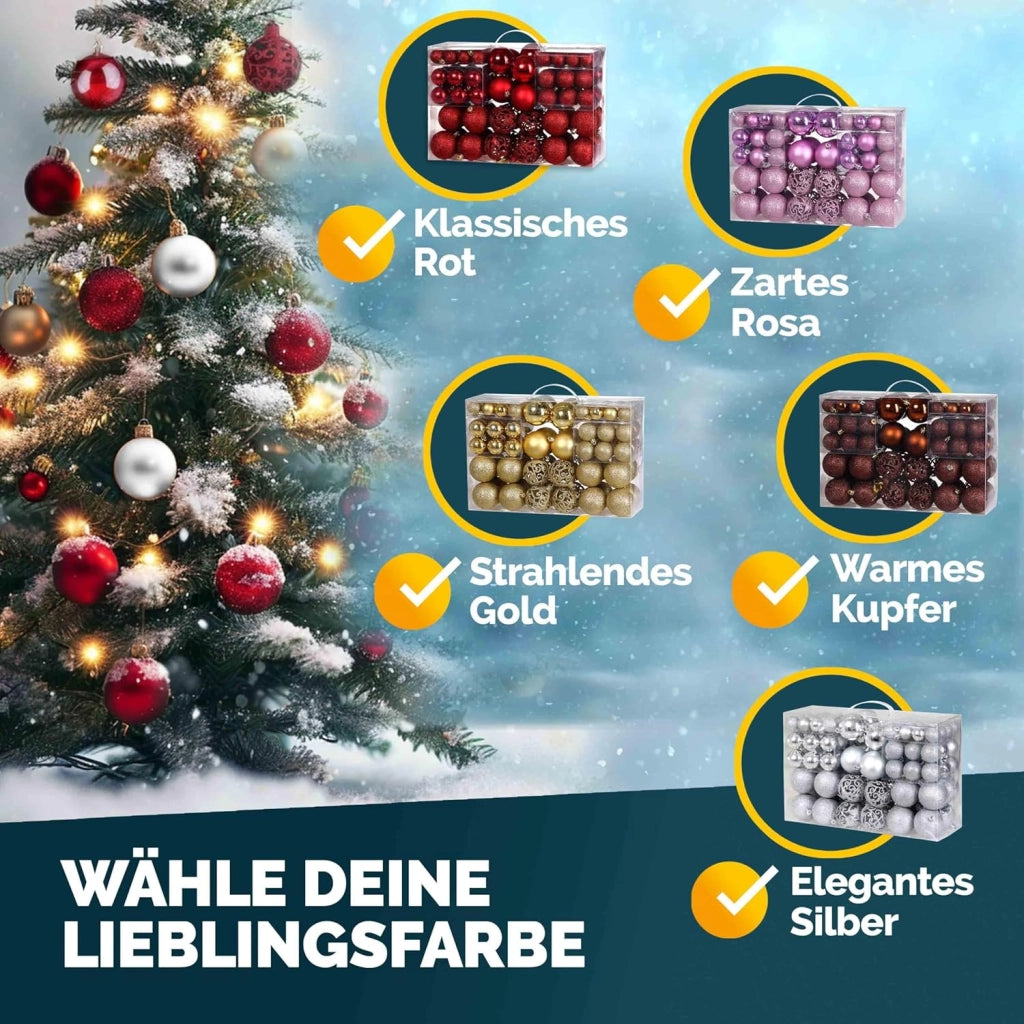 Deuba® Palline per Albero di Natale Set 100pz Lucide Opache Palle Natalizie Ø 3/4/6 cm Decorazioni Addobbi Natalizi