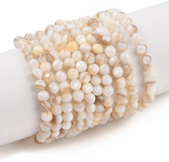 Conchiglie in Kralen 3mm - 5 Filamenti - Acqua di Cielo Naturale - Conchiglie Round - Gioielli DIY - 115 Pezzi per Filamento - Materiale Premium