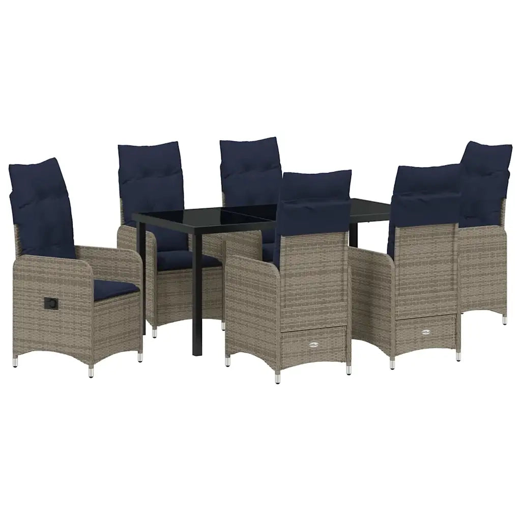 Set da Pranzo per Giardino con cuscino 7 pcs Nero polyrattan
