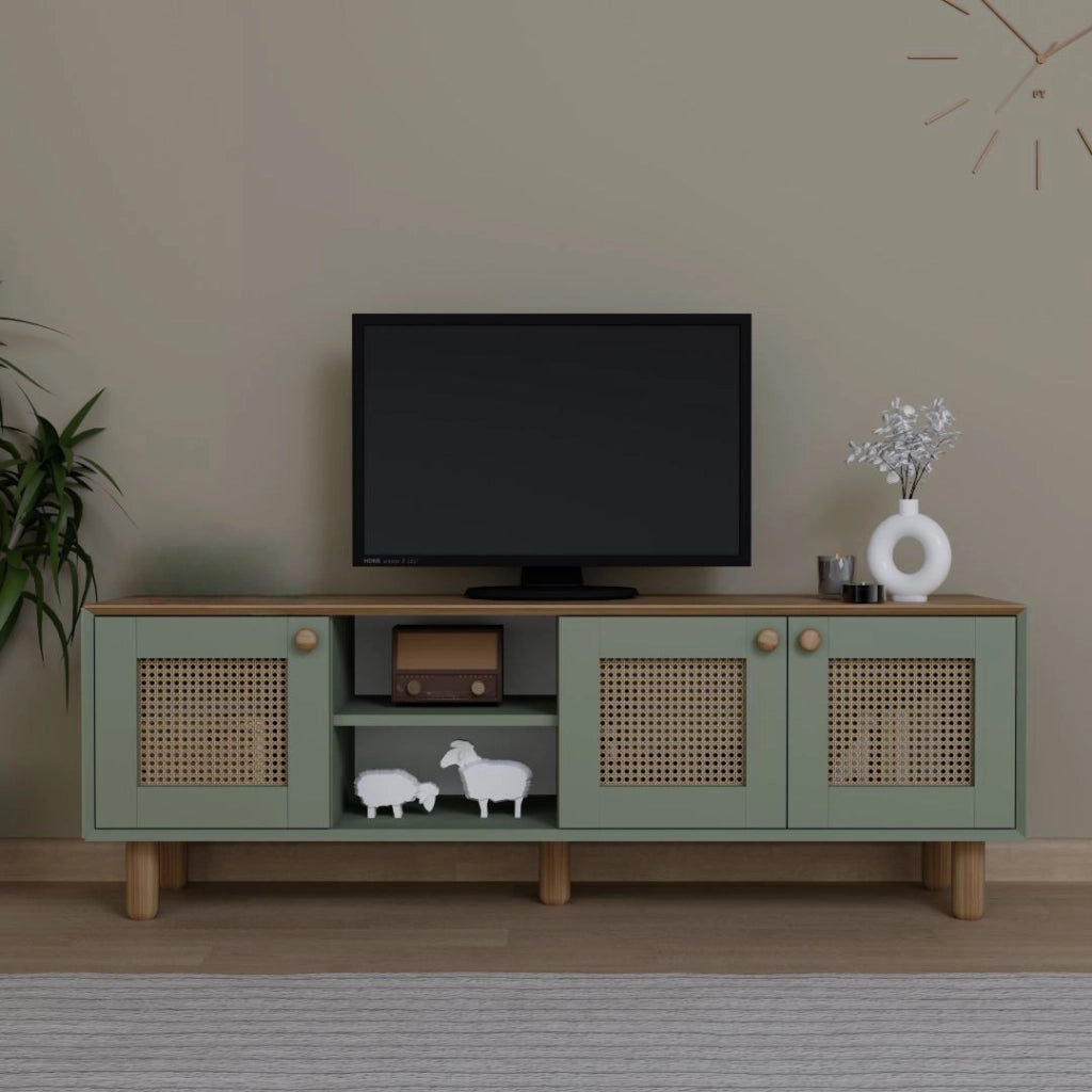 Porta TV in legno e canna "Bohemian" - 160 x 40 x 56 cm - Verde