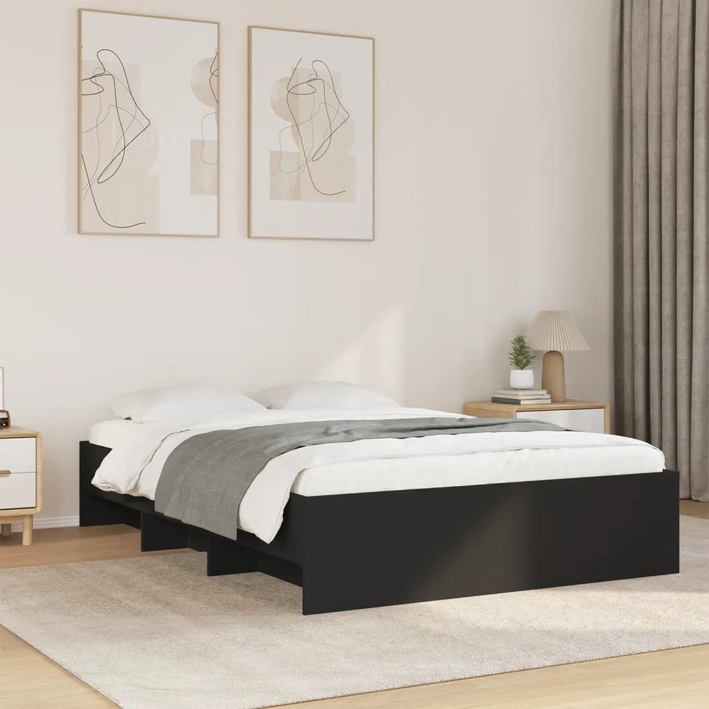 Letto matrimoniale | Letto per adulti | Giroletto Nero 135x190 cm in Legno Multistrato