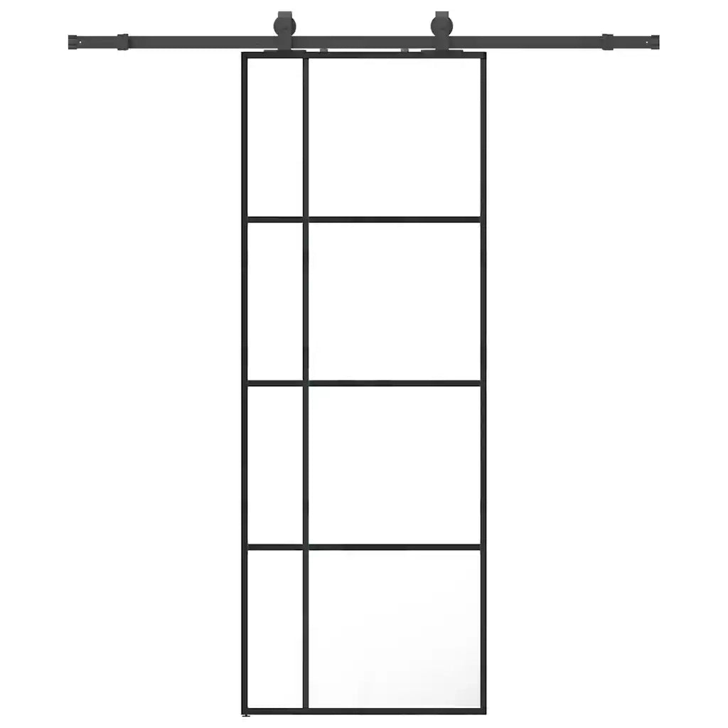 Porta Scorrevole con Ferramenta Nera 76x205 cm in Vetro ESG