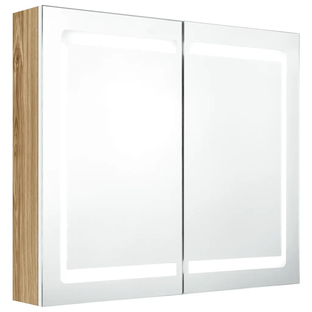 Armadietto Bagno | Armadio da bagno con Specchio e LED Bianco e Rovere 80x12x68 cm