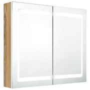 Armadietto Bagno | Armadio da bagno con Specchio e LED Bianco e Rovere 80x12x68 cm