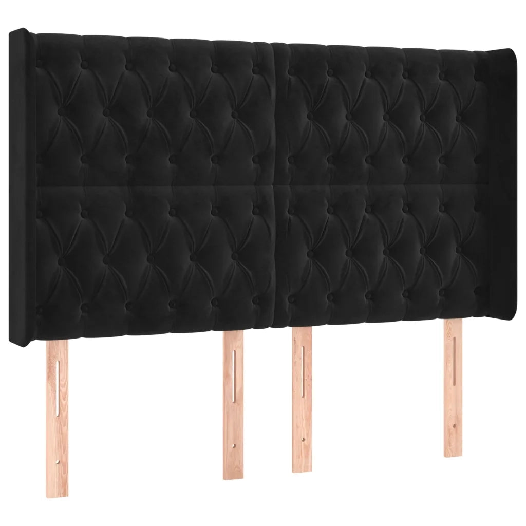 Testiera | Testata a LED Nera 147x16x118/128 cm in Velluto