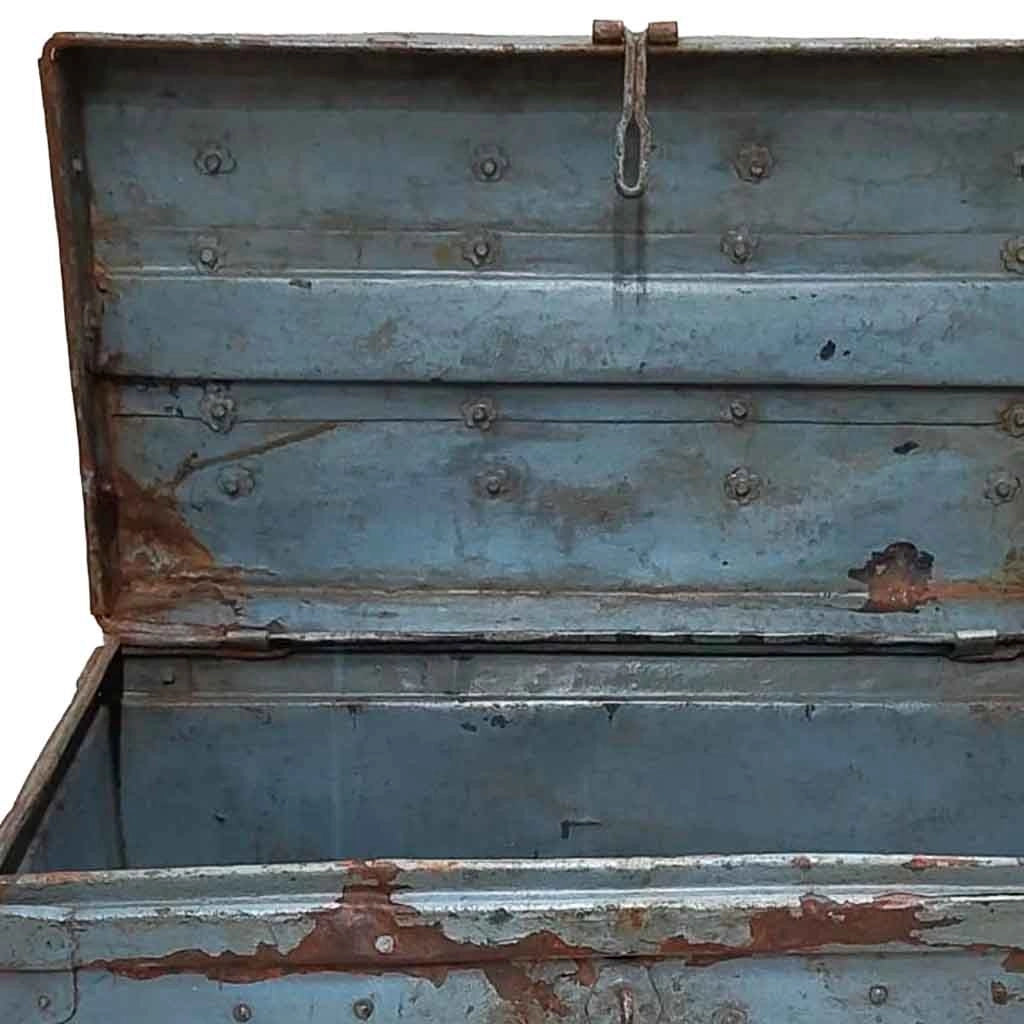 Valigia metallo artigianale blu 67x37x25h cm