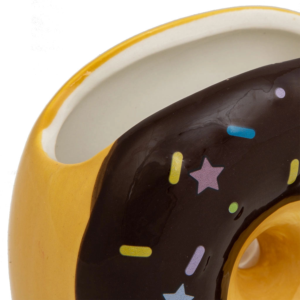 Portapenne a ciambella in ceramica marrone 11x6,5x11h