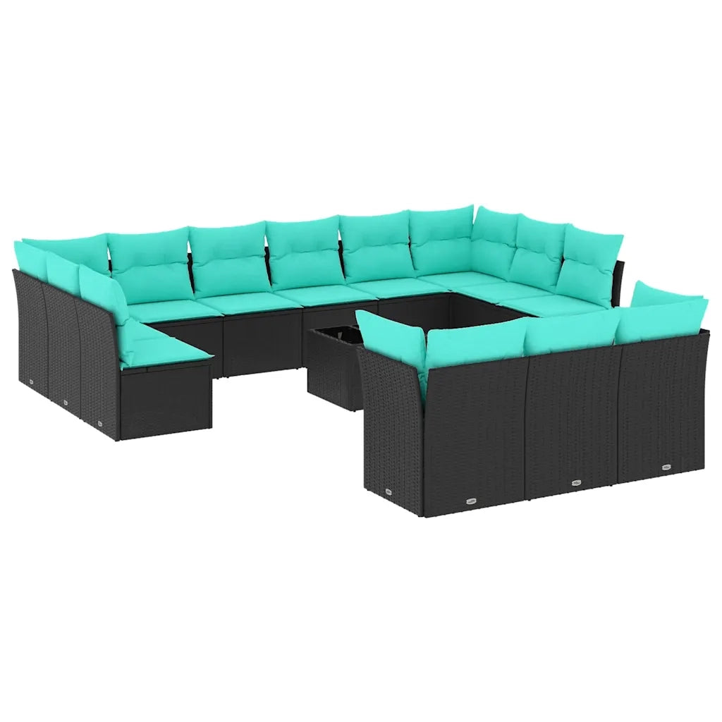 Set Divani da Giardino 14 pz con Cuscini Nero in Polyrattan 3218457