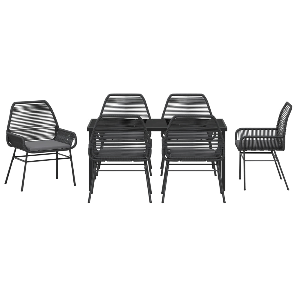 Set da Pranzo da Giardino 7 Pezzi con Cuscini in Rattan Nero