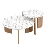Set di Tavolini da Salotto Moderni Incastonati, Utilizzabili come Tavolino da Caffè o Comodini, Design Versatile, 70x70x35 cm+50x50x45,5 cm, Naturale