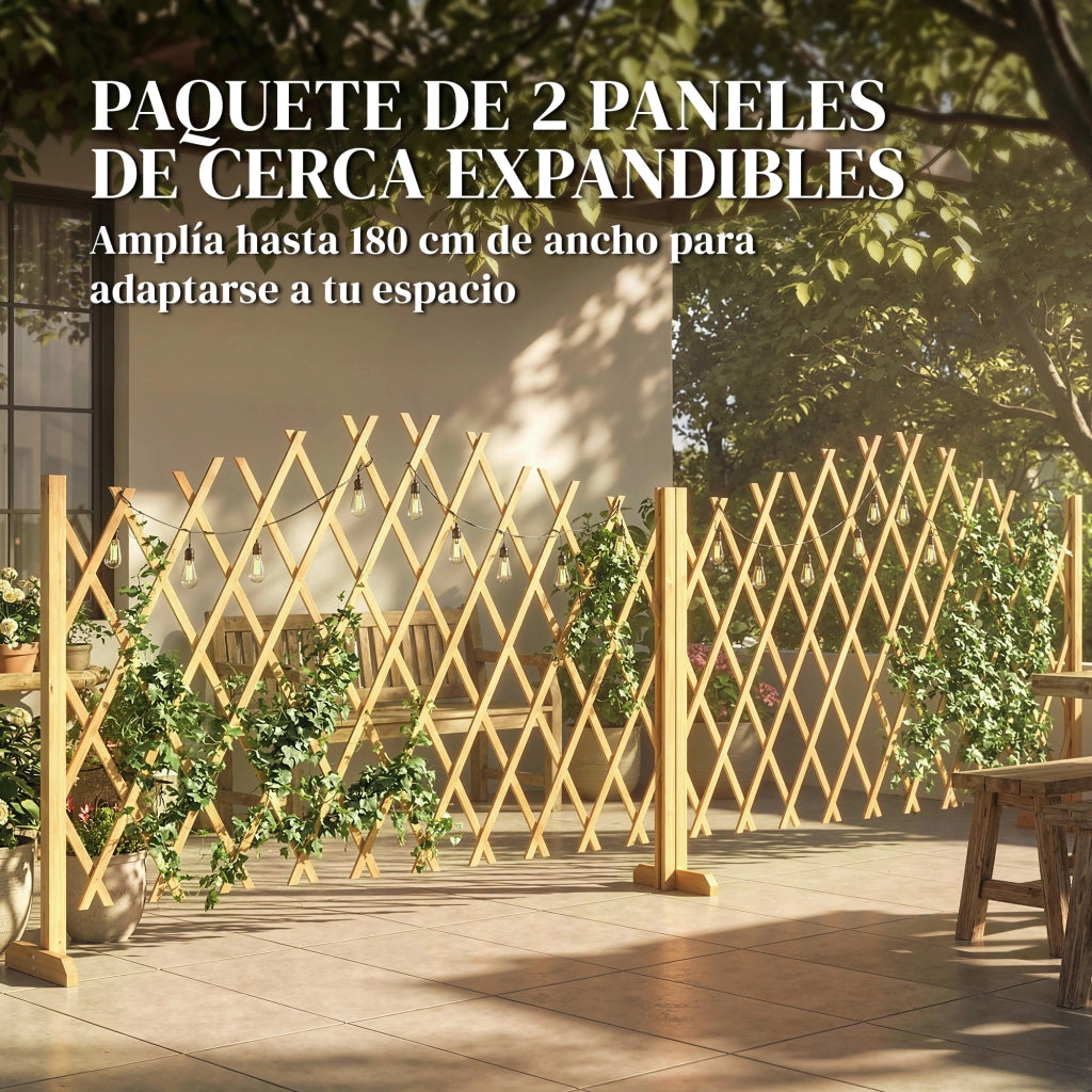 Set di Pannelli per Recinzione Giardino in Legno Estensibili ¨C Zephmum ¨C Naturale 180x30x103 cm