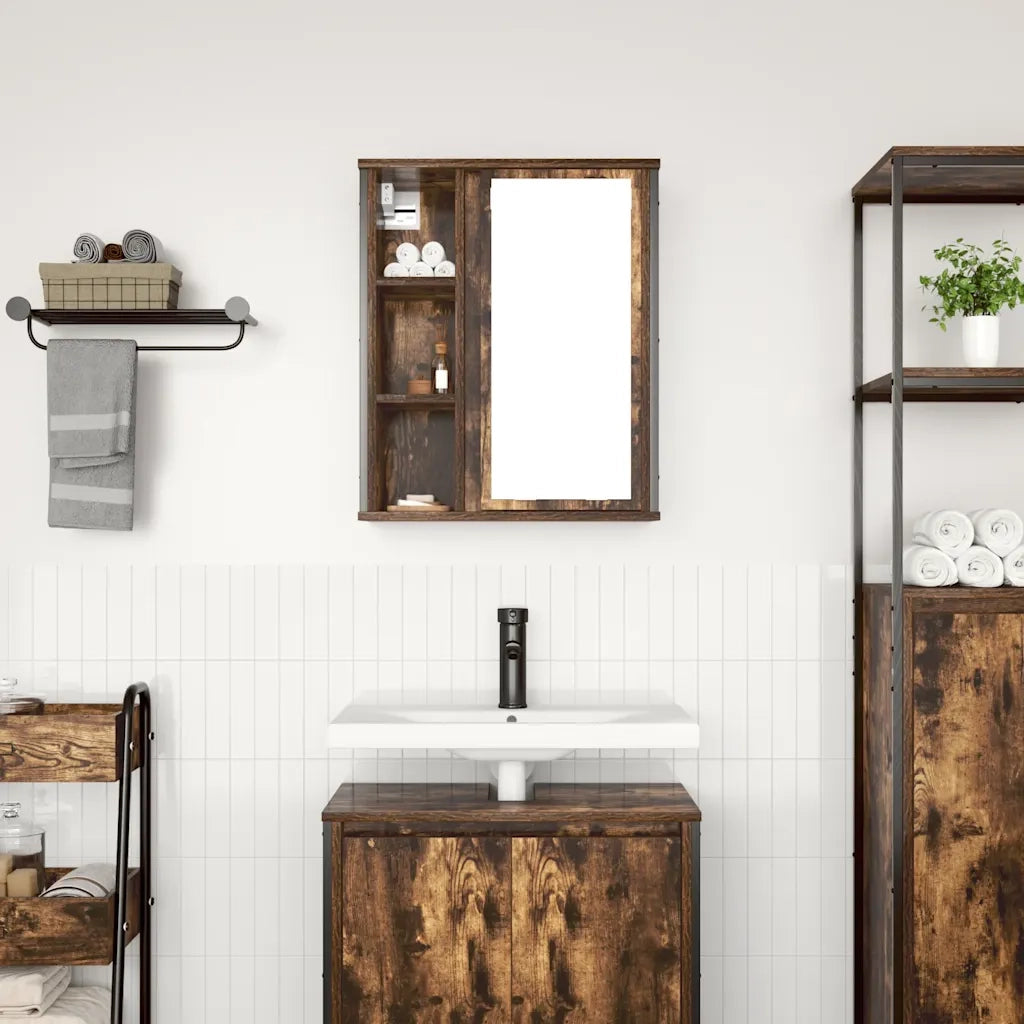 Pensile da Bagno con Specchio-Mobile bagno con specchio Rovere Fumo 50x21x60 cm