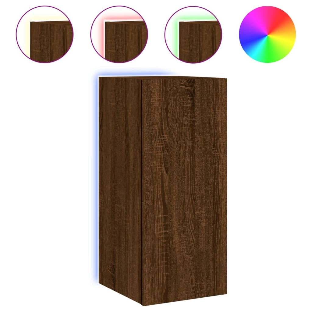 Mobile TV multimediale scaffale TV credenza mobile TV sala da pranzo soggiorno parete attrezzata per camera da letto con luci LED rovere 30,5 x 35 x 70 cm marrone 02_0027946