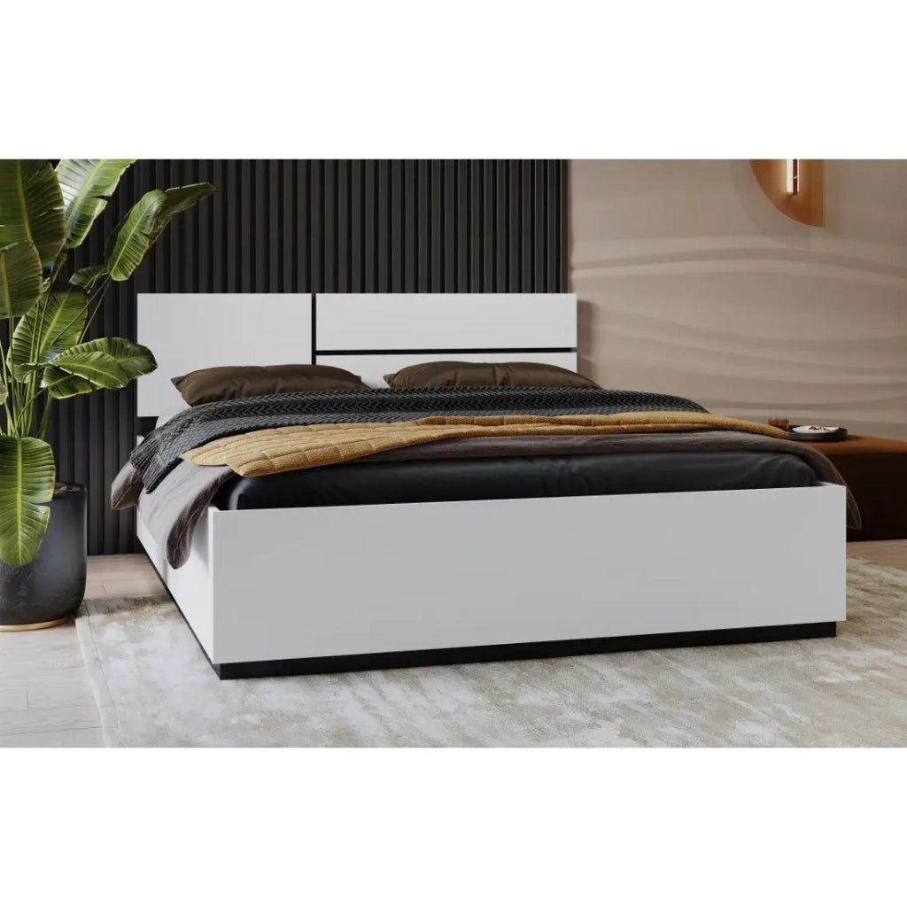 Letto HAVANA 160x200 cm bianco e nero - Design moderno e struttura robusta