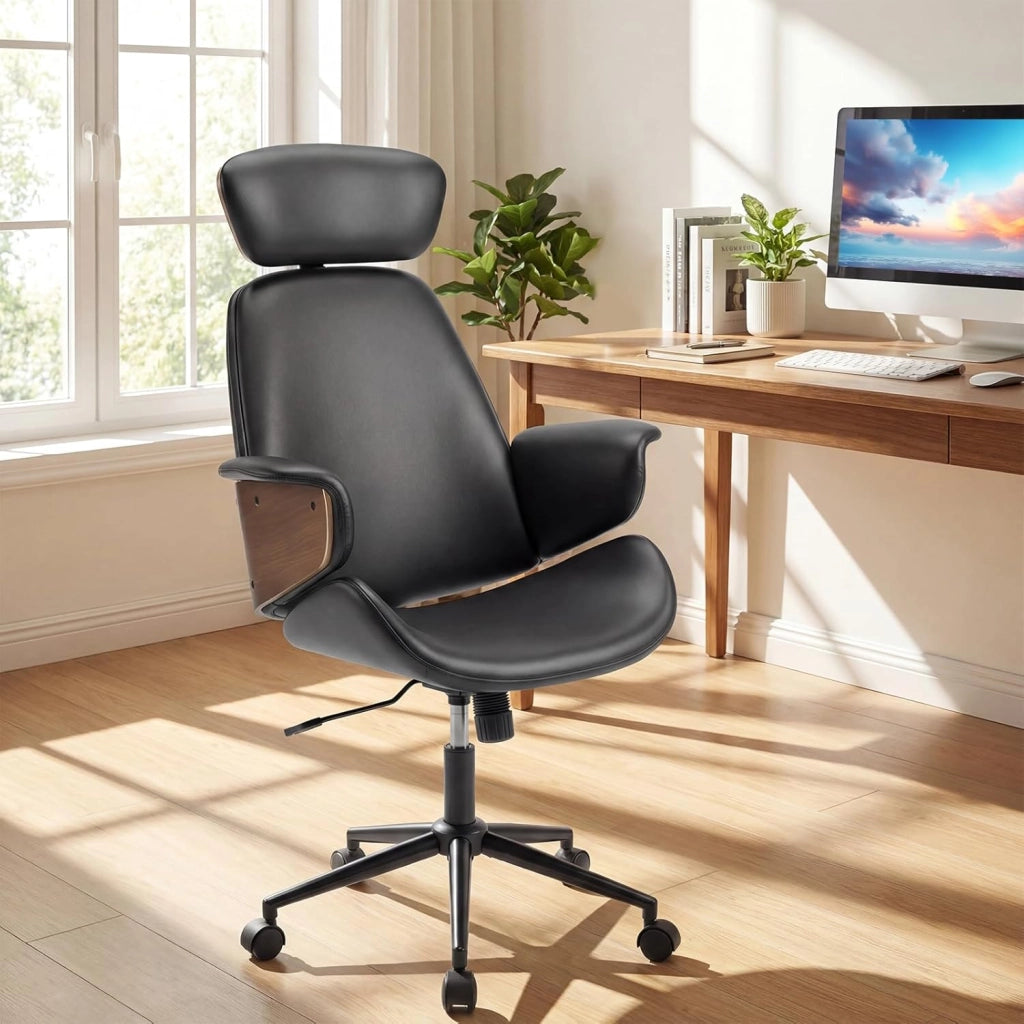 Sedia da Ufficio Ergonomica con Poggiatesta, Sedia Scrivania Imbottita con Altezza Regolabile e Schienale Inclinabile, Poltrona Computer con Braccioli e 5 Ruote Girevoli, Portata 110 kg